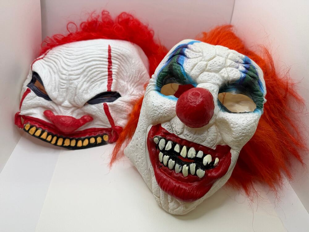 Lot of 2 Creepy Evil Killer Clown Masks Red Hair Halloween Horror Costume Props
